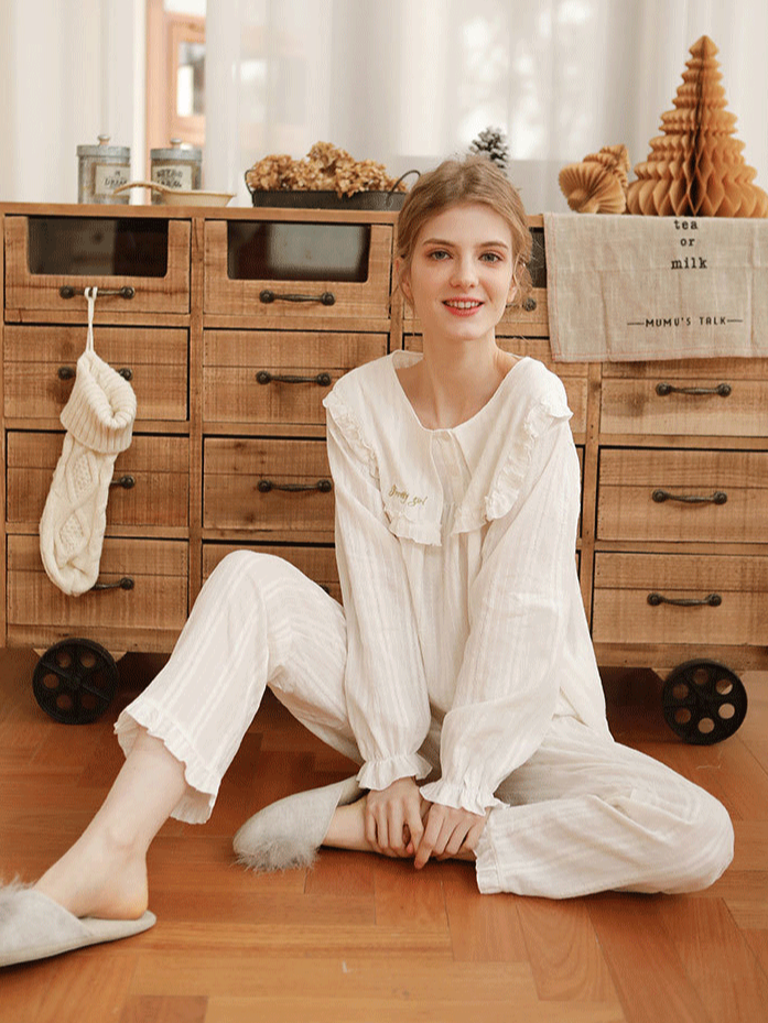 Regular Short/Long Sleeve Regular Fit Casual Plain Cotton Pajama Set