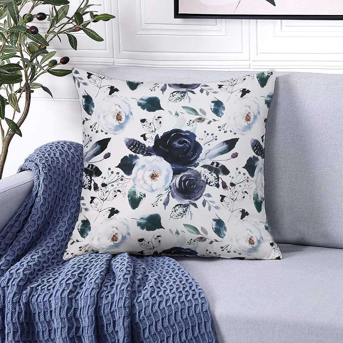 Outdoor Waterproof Pillow Cover 1pc Floral Blue for Patio Garden Sofa Couch Livingroom