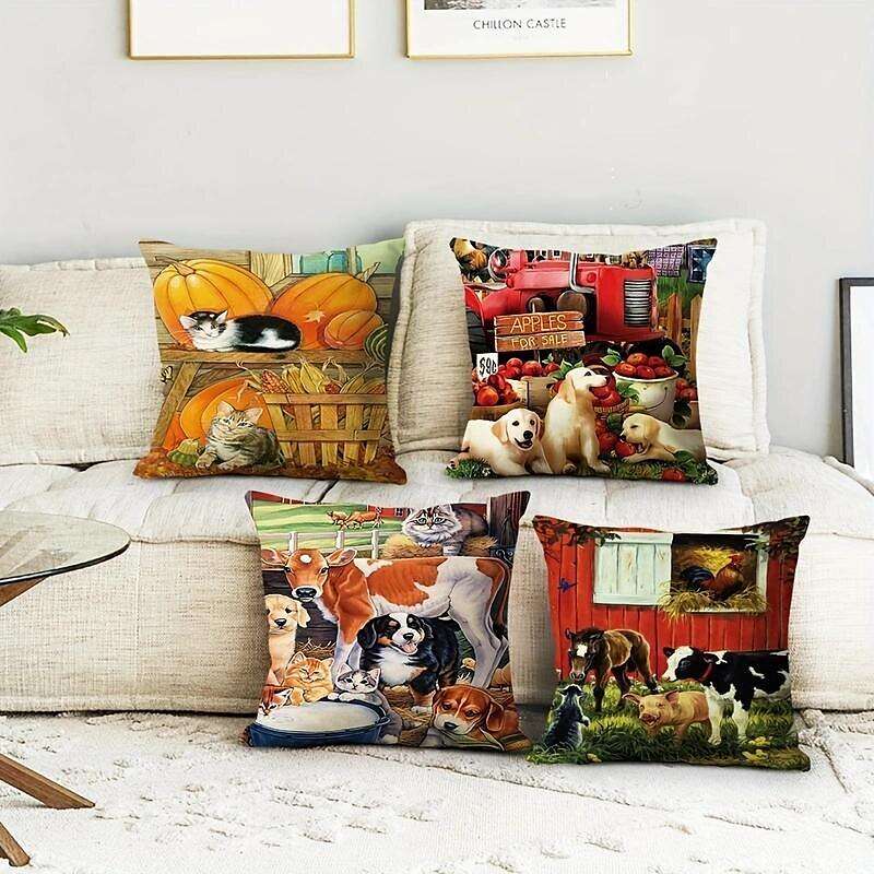 Harvest Day Animal Double Side Pillow Cover 4PC