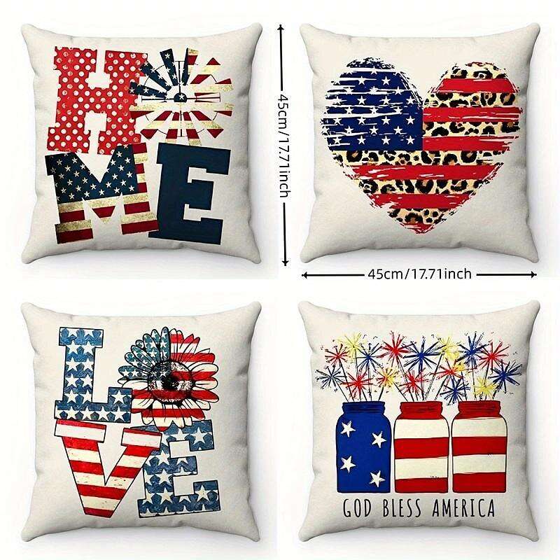 Independence Day Double Side Pillow Cover 4PC Soft Decorative Square Cushion Case Pillowcase for Bedroom Livingroom Sofa Couch Chair