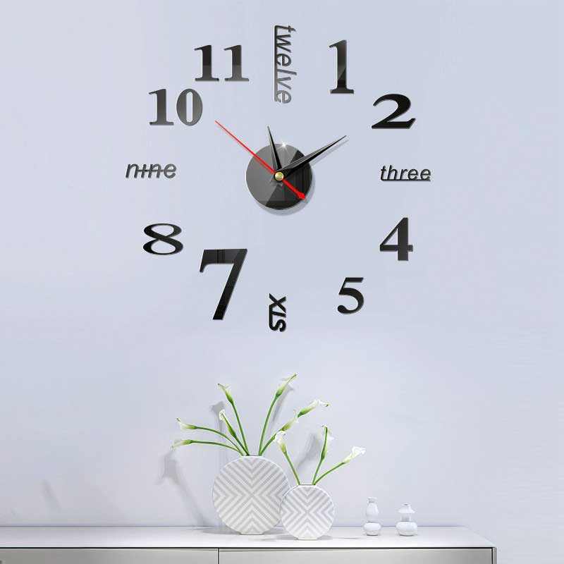 3D DIY Wall Clock Decor Sticker Mirror Frameless