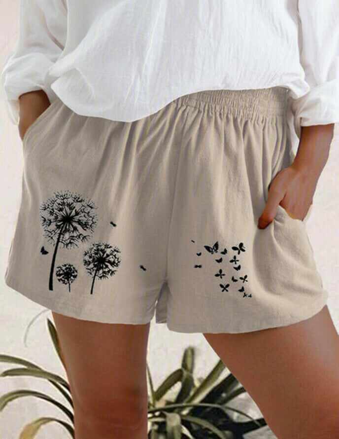 Women Plus Size Loose Elastic Waist Summer 2021 Dandelion Print Casual Shorts