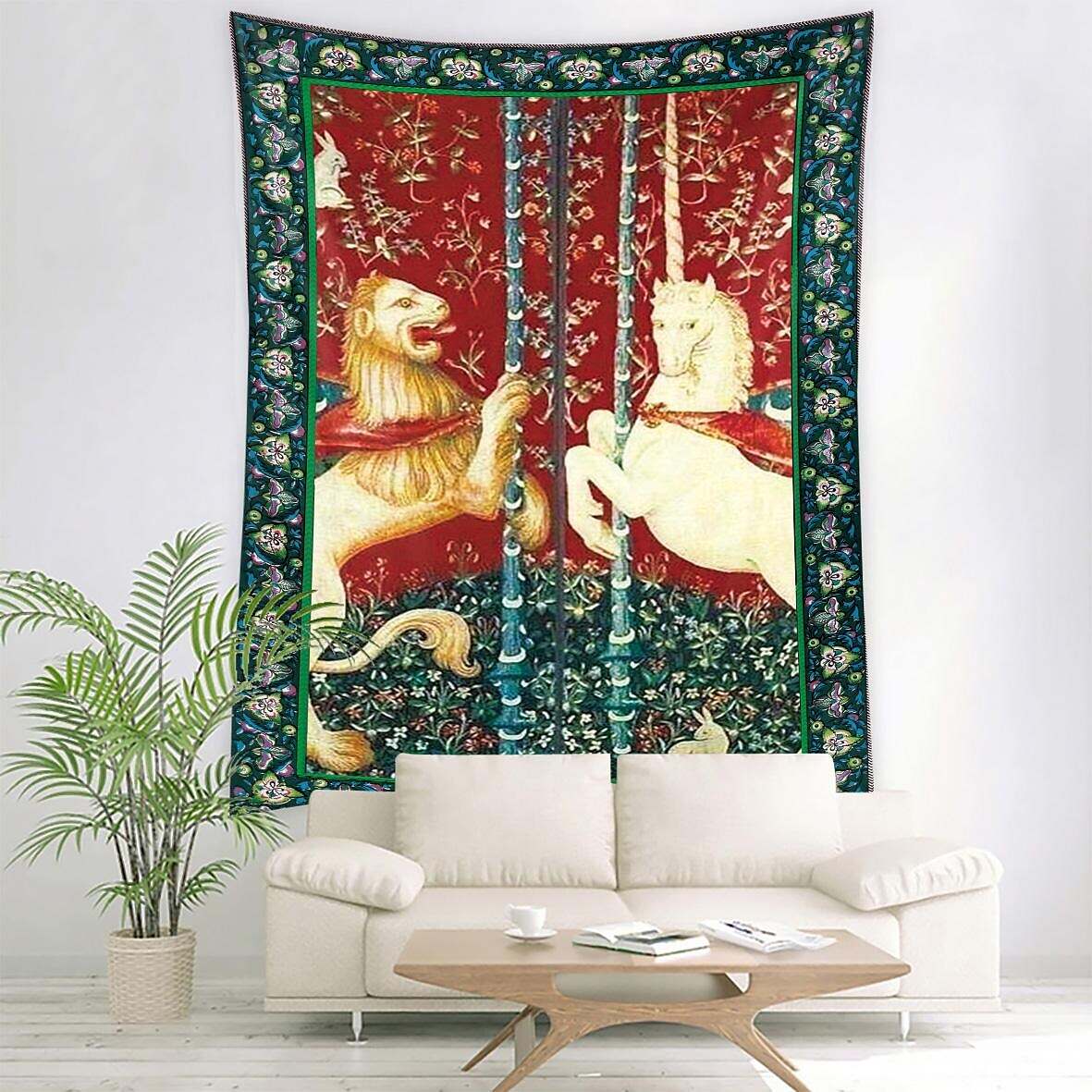 Medieval Large Wall Tapestry Lady Unicorn Art Decor