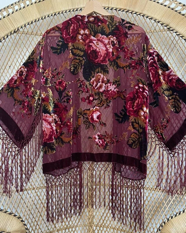 Kimono Fringed Velvet Cardigan Jacket