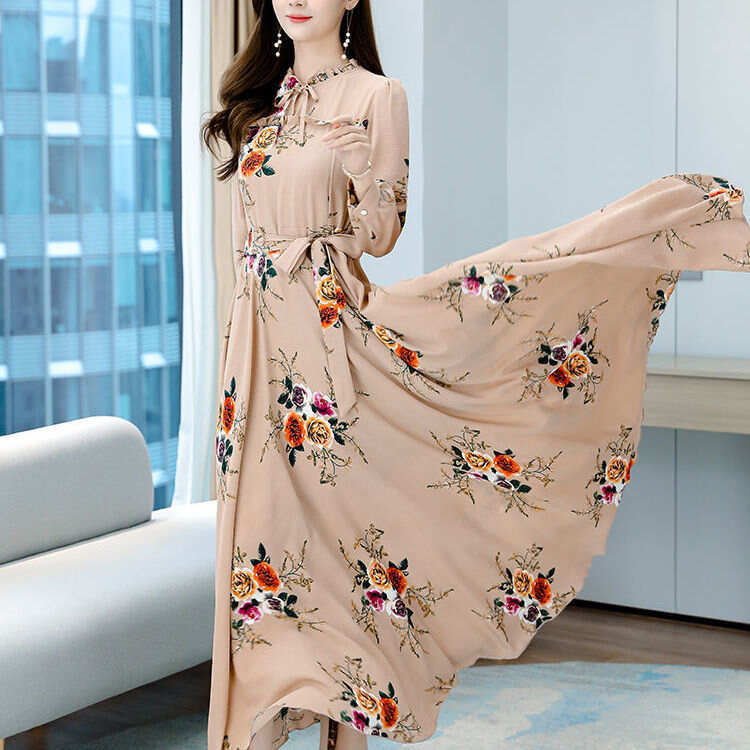 Waist Slimming Printed Dress