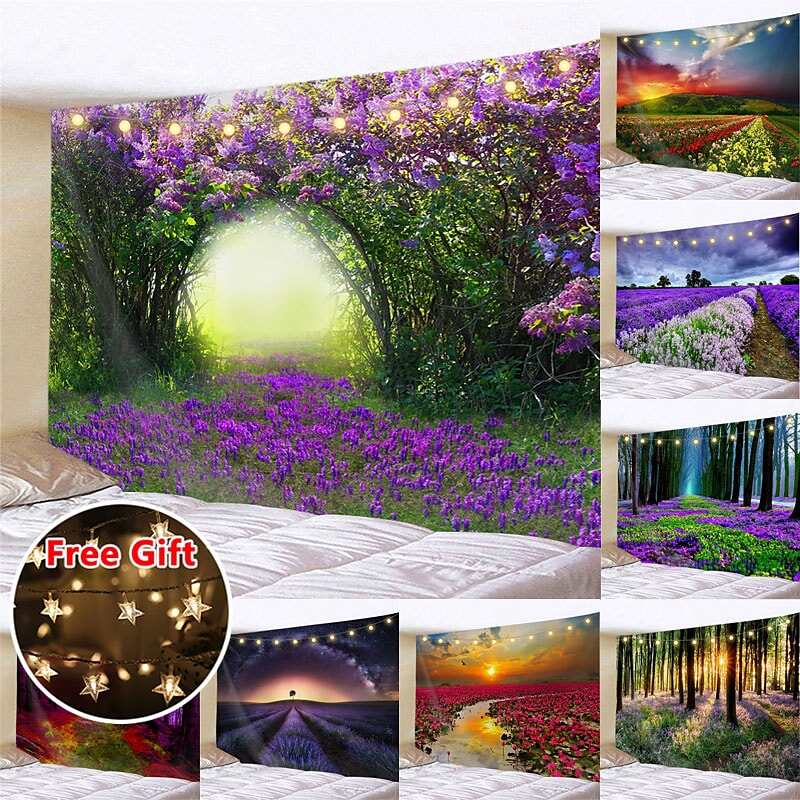 Landscape LED Lights Wall Tapestry Art Decor Flower Filed Print