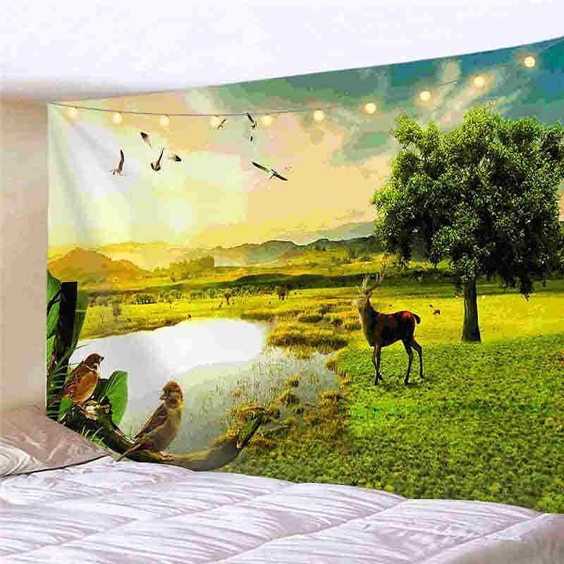 Landscape LED Lights Wall Tapestry Art Decor Waterfall Sunsetn Print