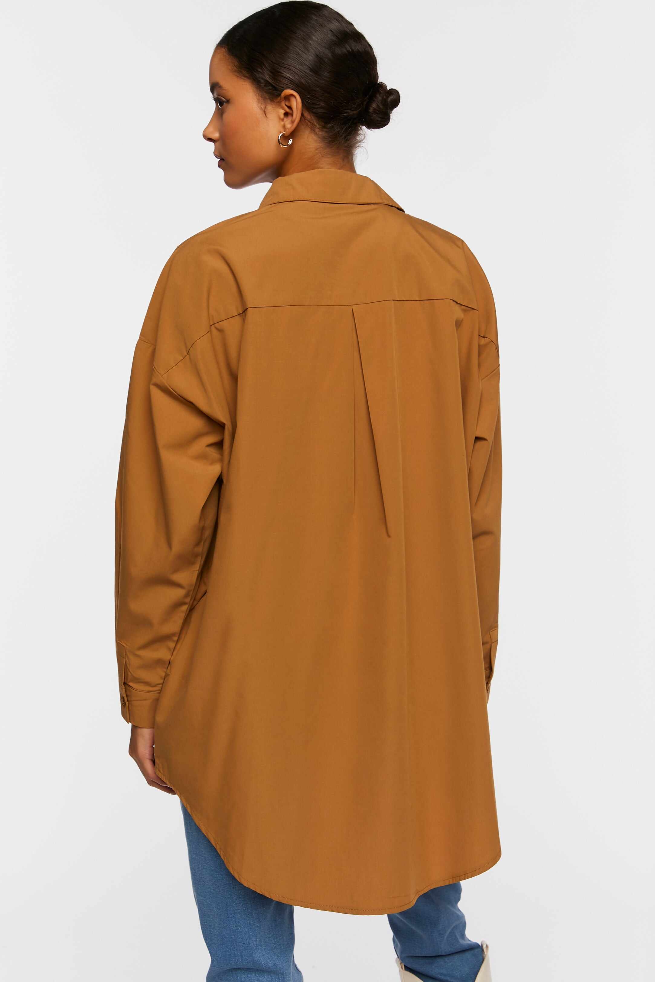 Women Apparel | Oversized Longline Poplin Shirt Dark Brown Forever21 - ZJ71901