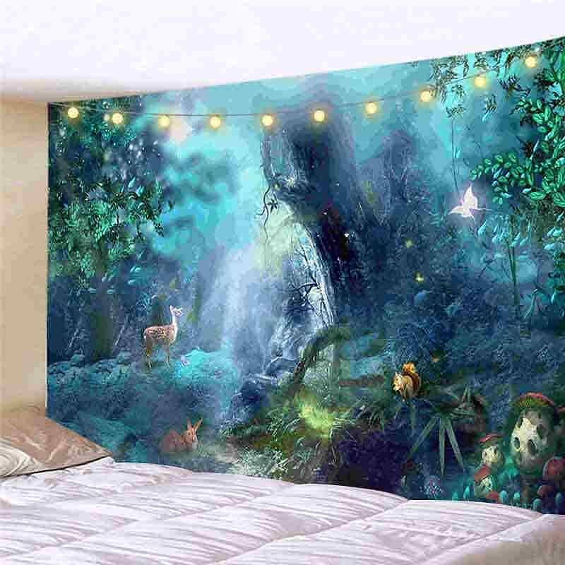 Landscape LED Lights Wall Tapestry Art Decor Forest Sunshine Print