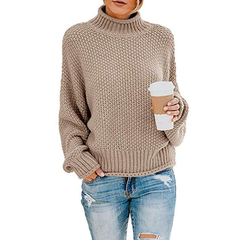 Knitted solid color turtleneck warm sweater