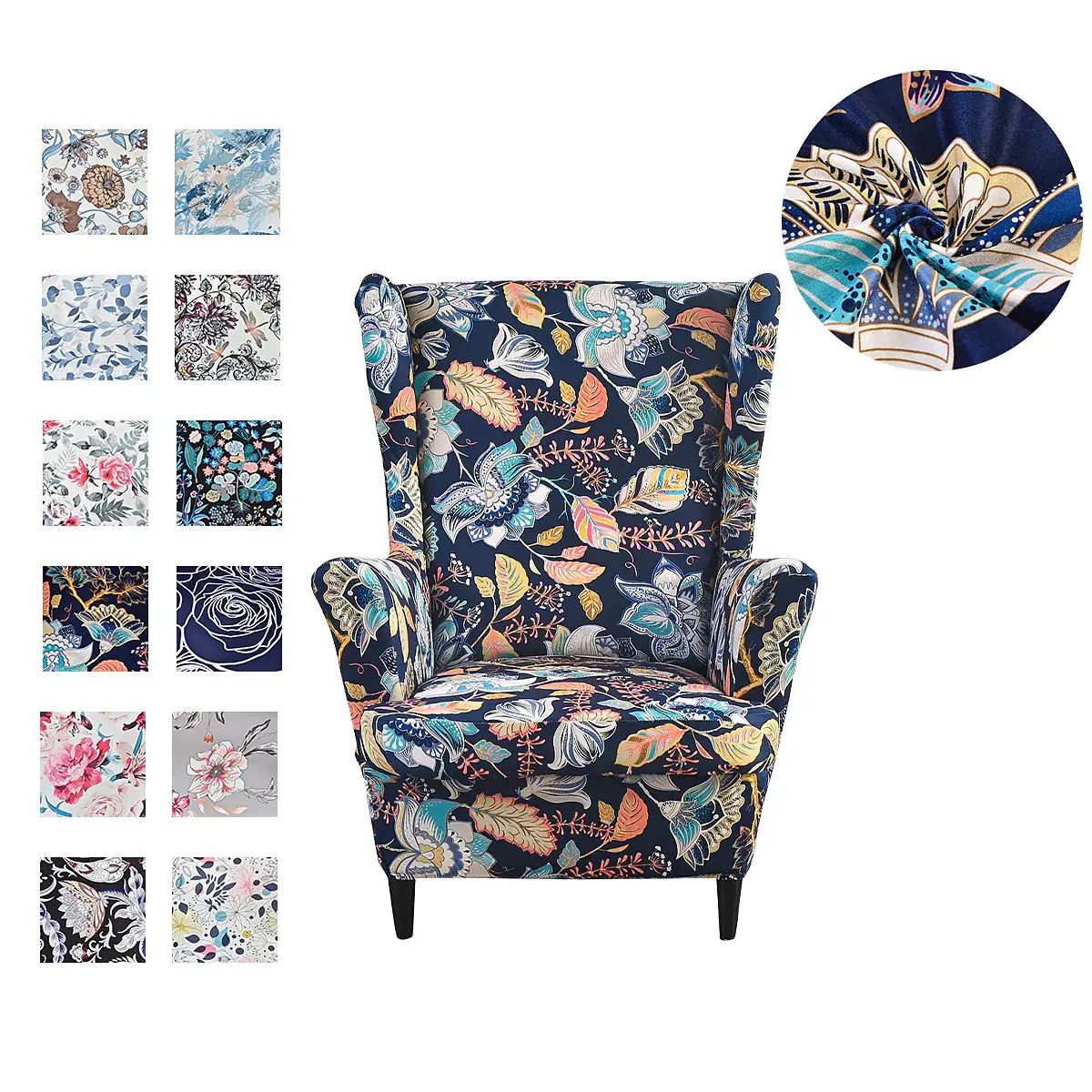 Stretch Wingback Chair Cover IKEA STRANDMON Boho/Flower with Seat Cushion Cover