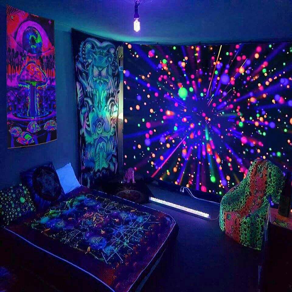 Black Light UV Reactive Star Lion Wall Tapestry Hanging Cloth