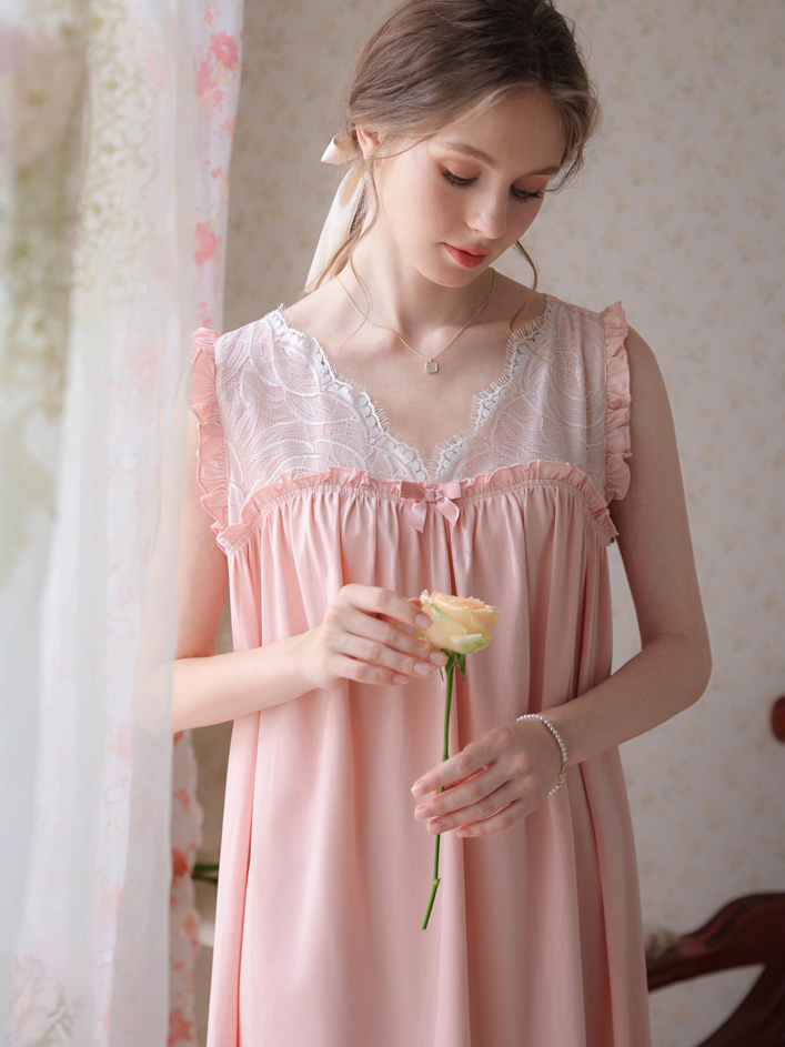 Loose Party V Neck Cotton Nightdress