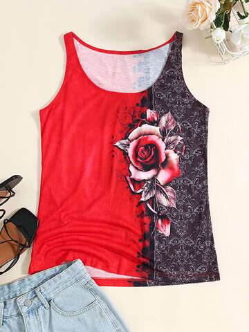 Women Tank Tops & Camis | Rose Print Sleeveless O-neck Tank Top for Women - TC19332