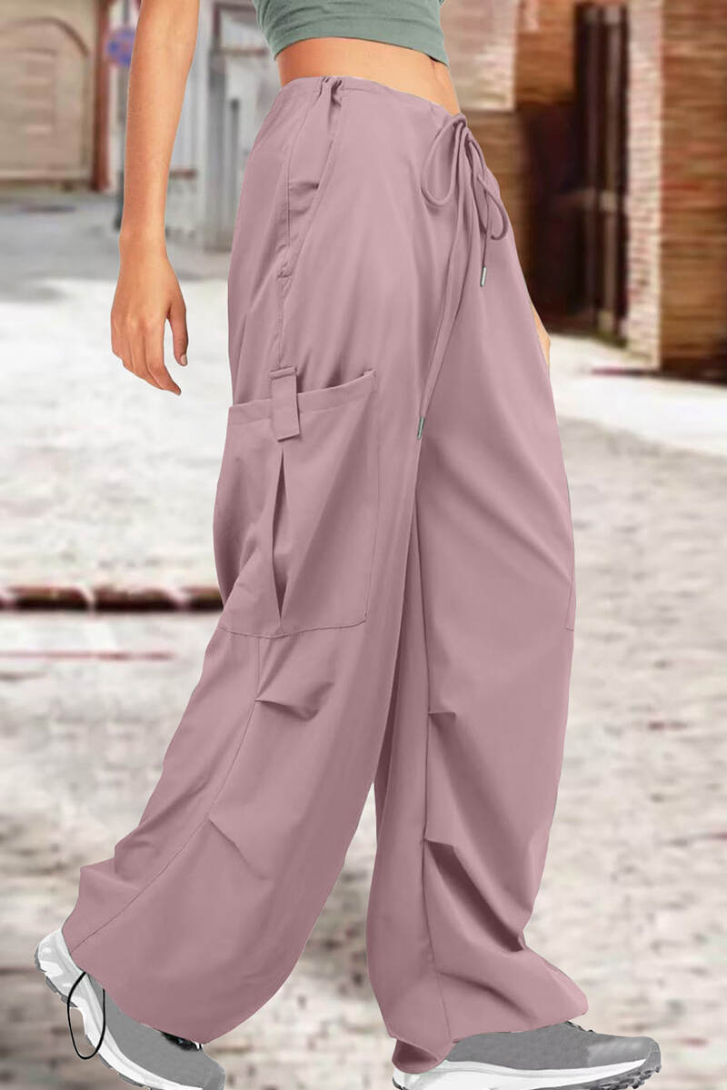 Grey Street Solid Patchwork Draw String Pocket Straight High Waist Straight Solid Color Bottoms