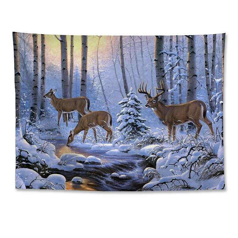 Christmas Rendeer Holiday Party Wall Tapestry Art Decor for Winter Home