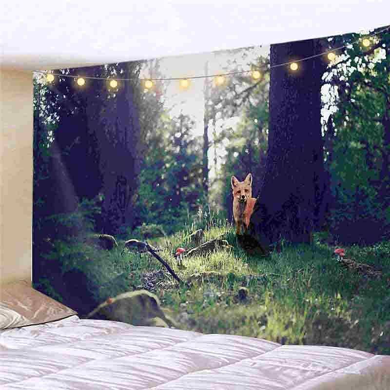 Landscape LED Lights Wall Tapestry Art Decor Forest Animal Print