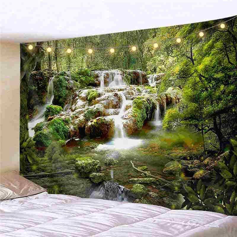 Landscape LED Lights Wall Tapestry Art Decor Forest Tree Print