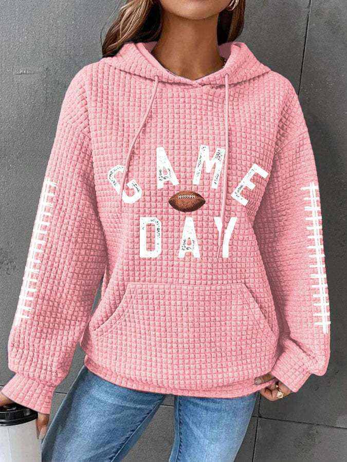 Women's Pumpkin Football Fall Print Waffle Hoodie- Buy 3 and get free shipping