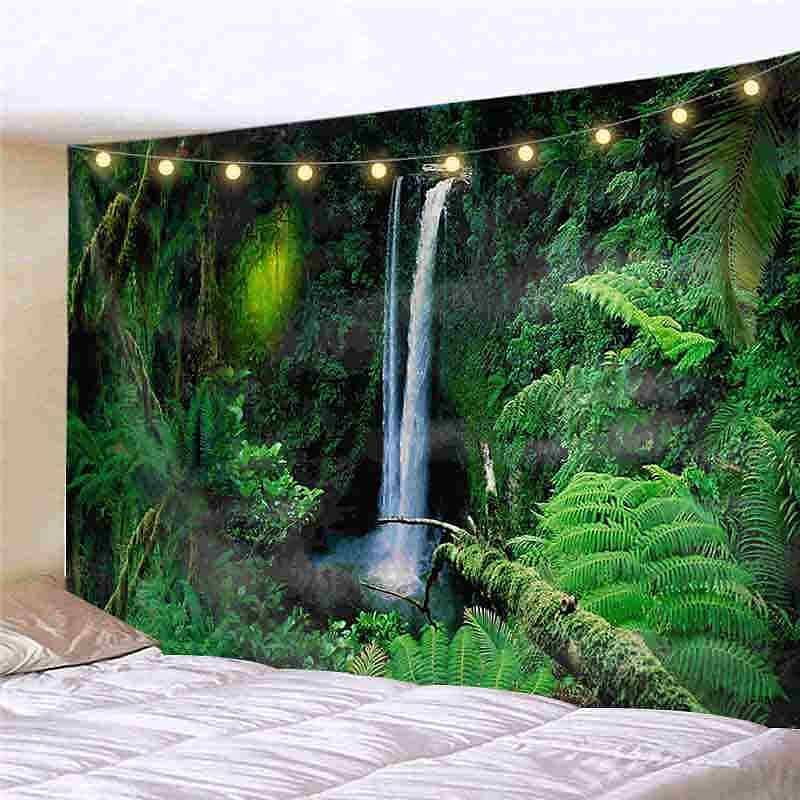 Landscape LED Lights Wall Tapestry Art Decor Forest Tree Print