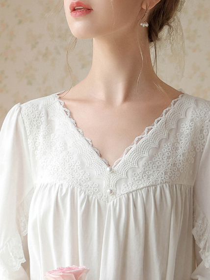 Vacation Cotton Lace V Neck Nightdress