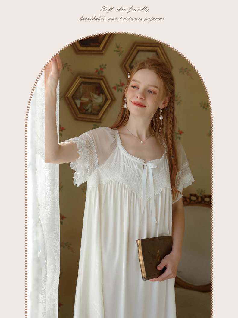 Lace Elegant Square Neck Short Sleeve Nightdress