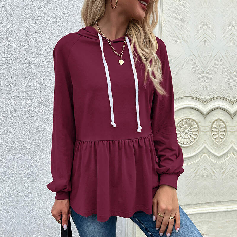 Solid hooded casual sweatshirt