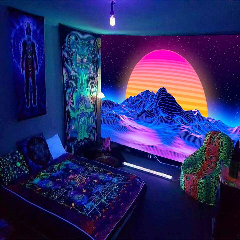 Blacklight UV Reactive Tapestry Trippy Sunset Decoration Cloth