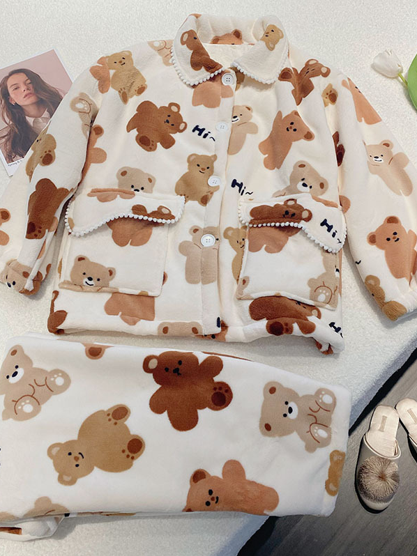 Casual Others Regular thicken Long Sleeve Loose Animal Picture Pajama Set