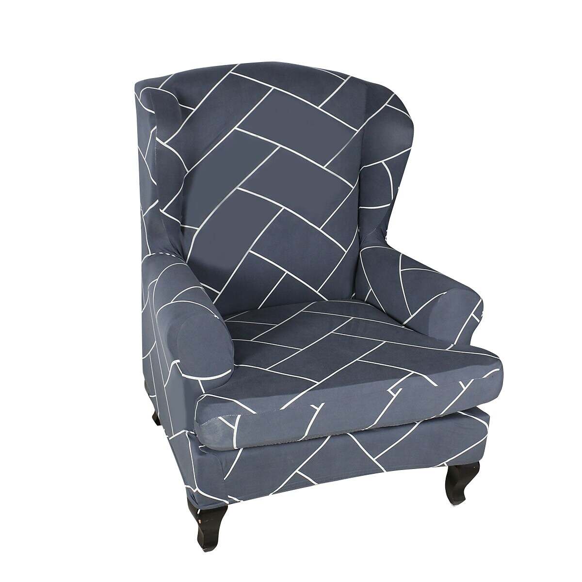 Stretch Wingback Chair Cover Geometric Pattern