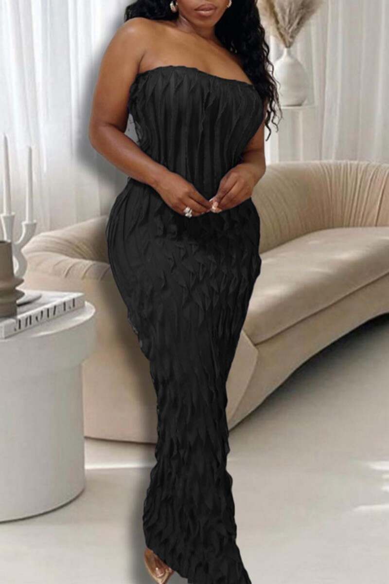 Black Sexy Casual Solid Backless Strapless Long Dress Dresses