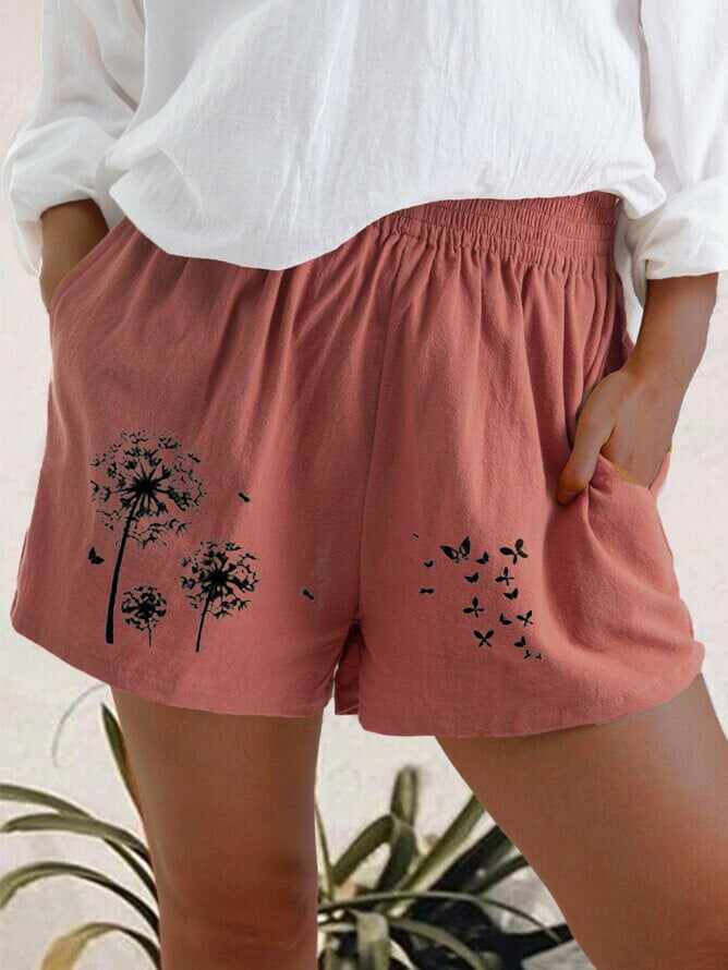 Women Plus Size Loose Elastic Waist Summer 2021 Dandelion Print Casual Shorts