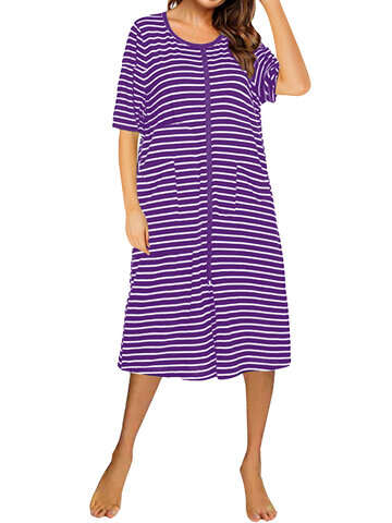 Women Other | Casual Striped O-neck Short Sleeve Dress for Women - OR28459