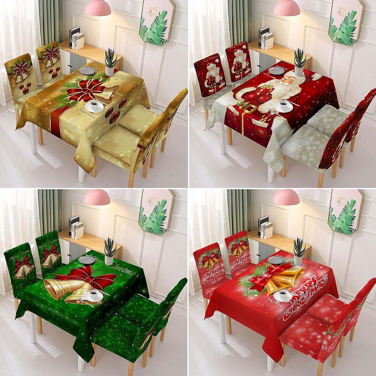 Christmas Printed Tablecloth Elastic One-Piece Chair Cover Holiday Decoration