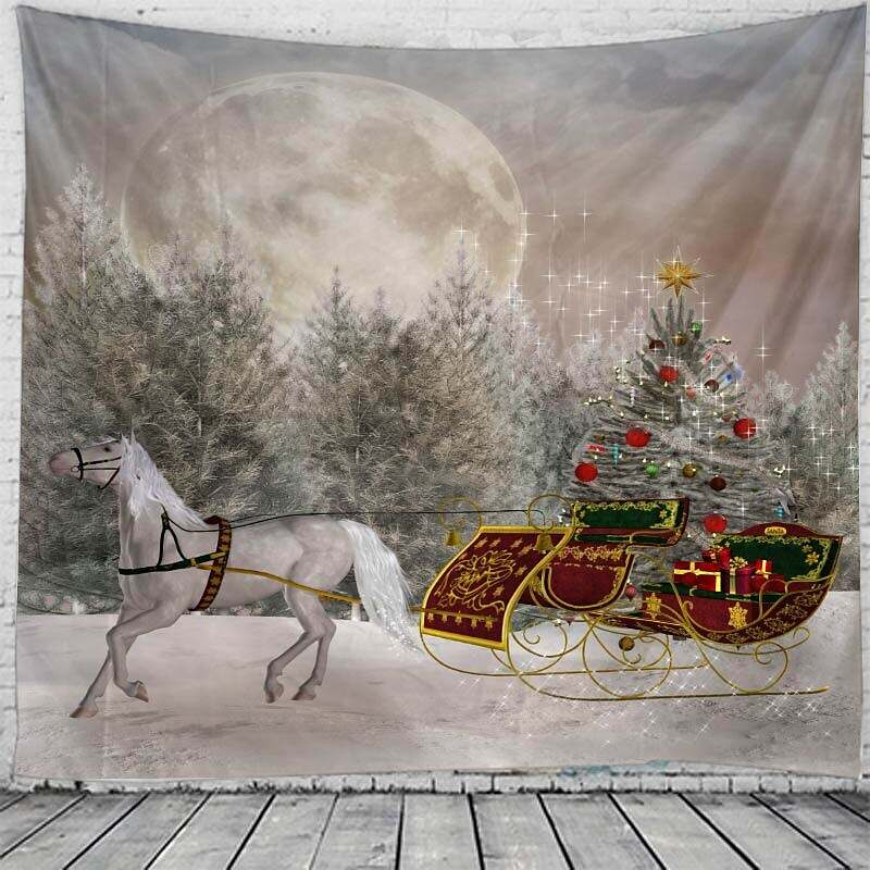 Christmas Carriage Classic Theme Wall Tapestry Art Decor for Winter Home