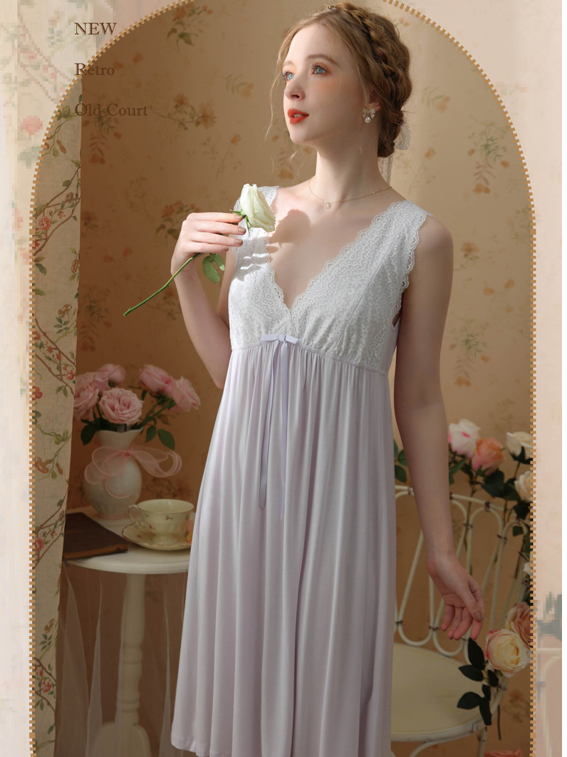 Modal Lace V Neck Vacation Nightdress