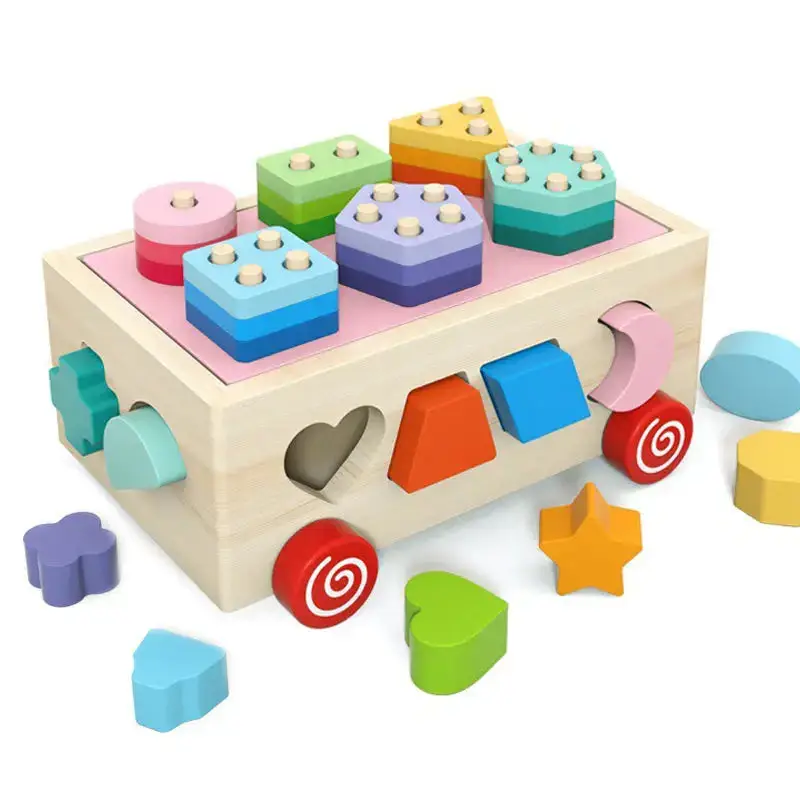 Montessori Toy Set Wooden Toys Baby Fishing Pull Along Car Shape Cognitive Puzzle Learing Toy Children Wooden Baby Toys