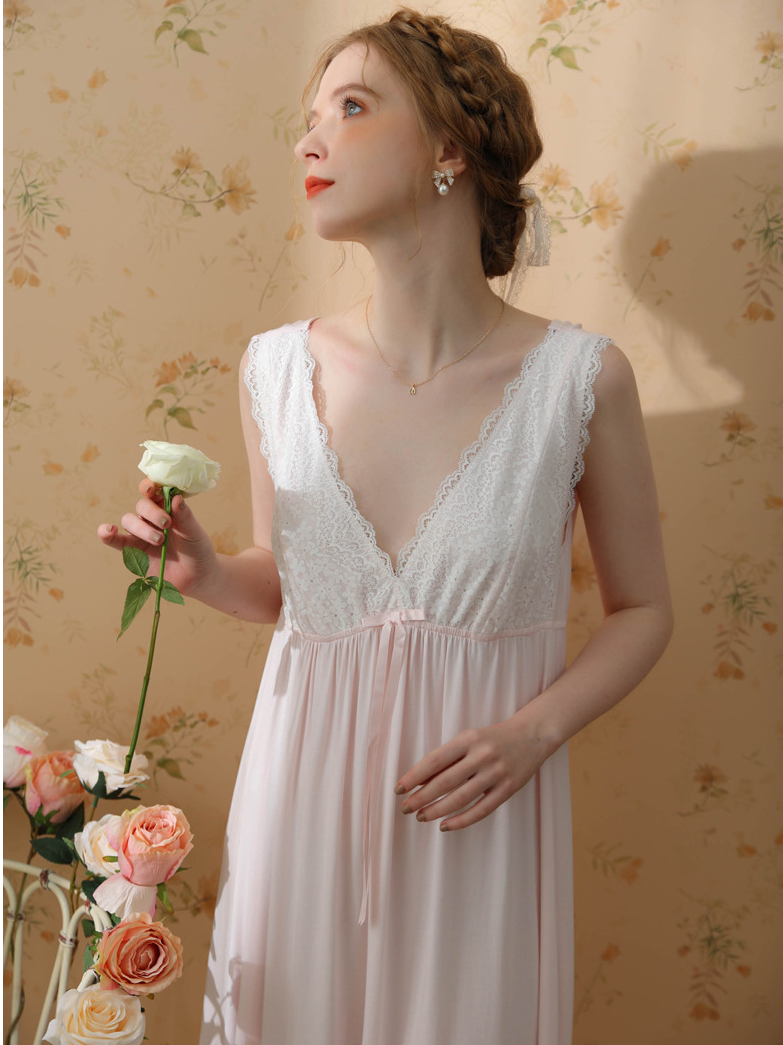 Modal Lace V Neck Vacation Nightdress