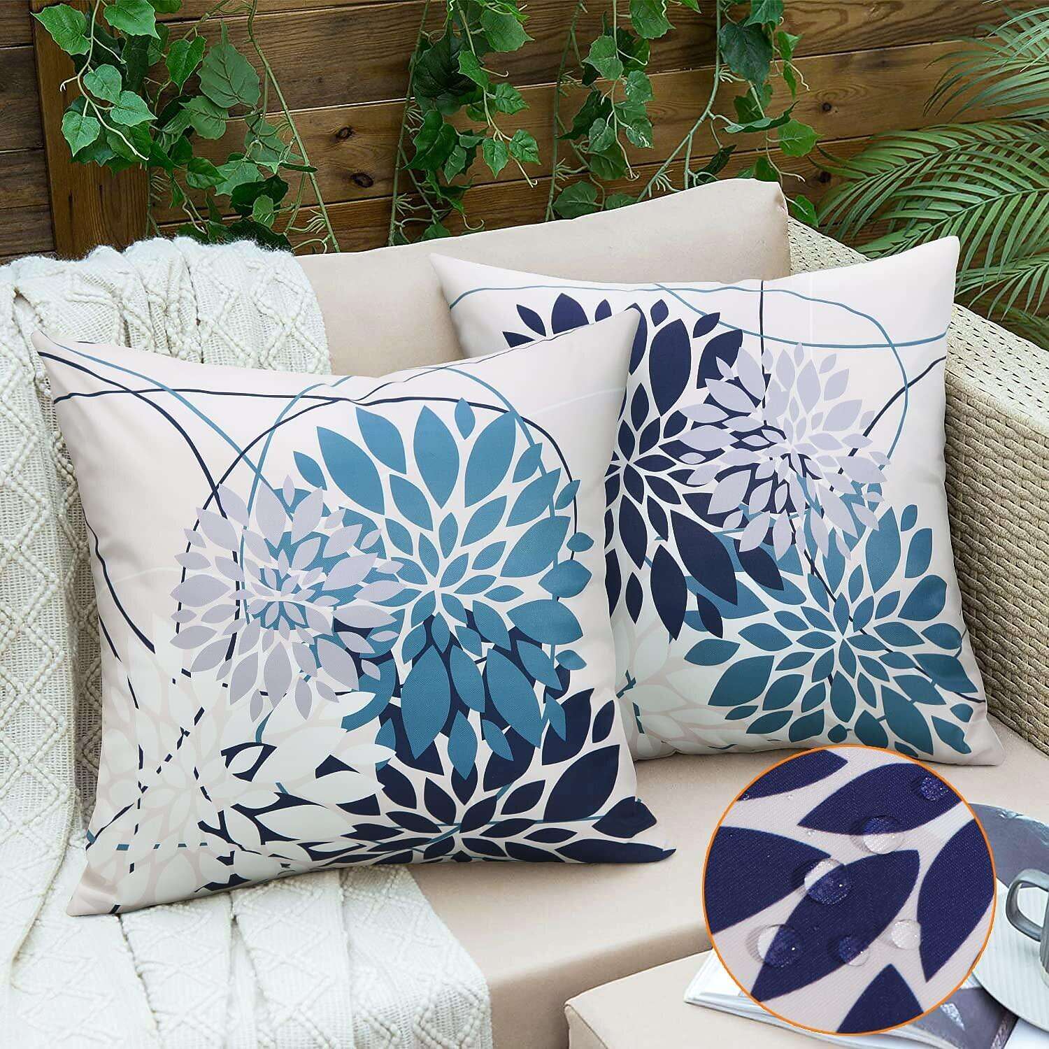 Outdoor Waterproof Pillow Cover 1pc Geometric Blue for Patio Garden Sofa Couch Livingroom