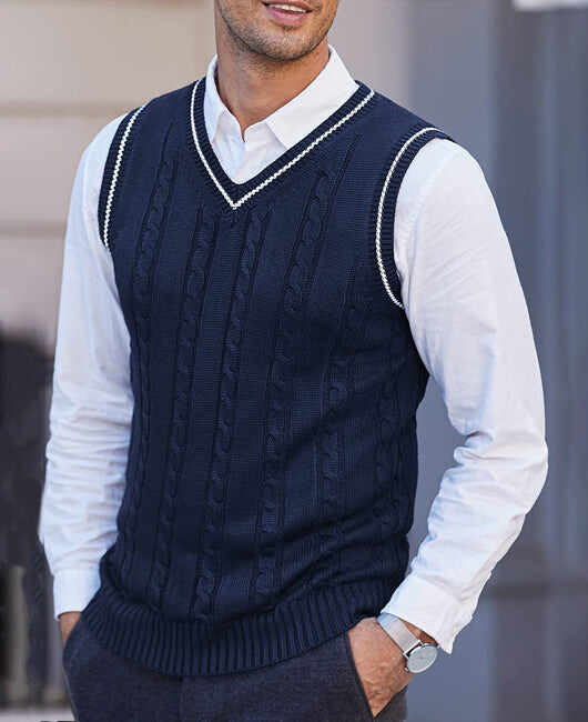 Contrast Binding Cable Knitted Sweater Vest
