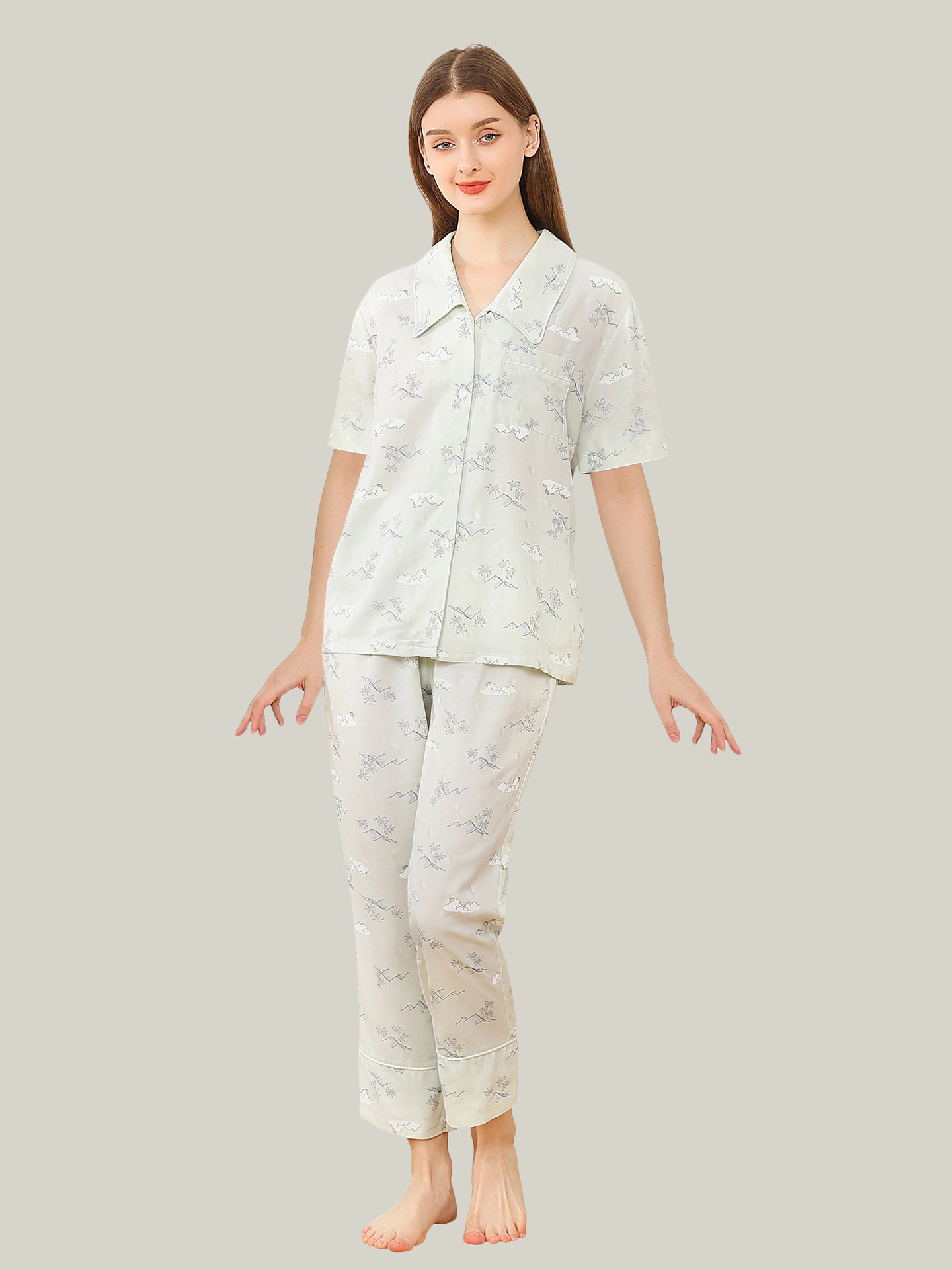 Simple Regular Fit Cotton Others Regular Sleeve Pajama Set