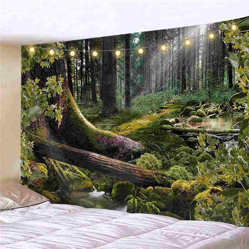 Landscape LED Lights Wall Tapestry Art Decor Forest River Waterfall Print