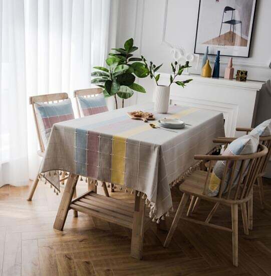 Table Cloth Tassel Cotton Linen Table Cover Rectangle