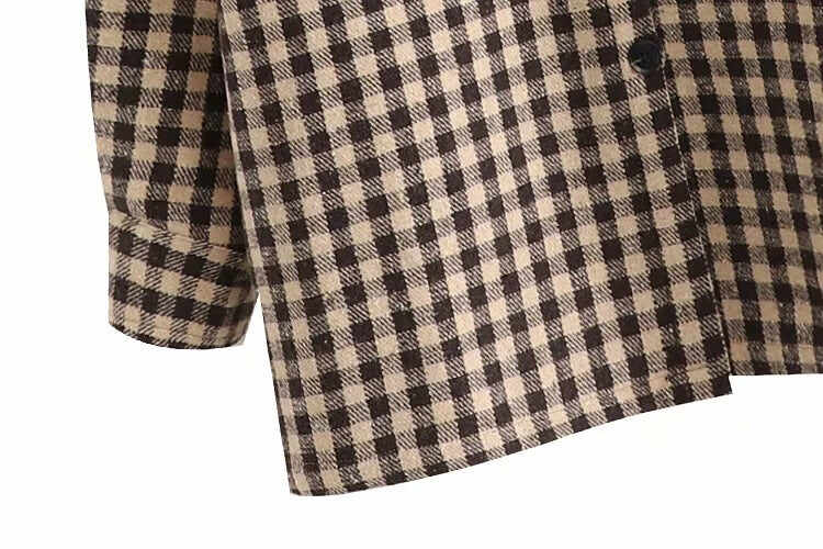 Coffee Color Plaid Length Shirt Jacket