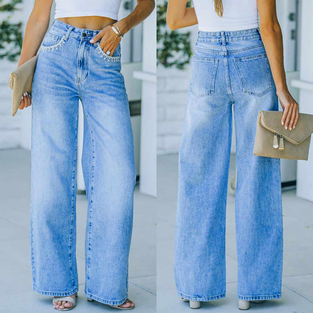 WISH Loose Washed Denim Trousers