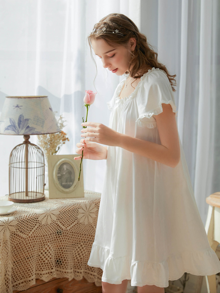 Simple Plain Cotton Floral Others Nightdress