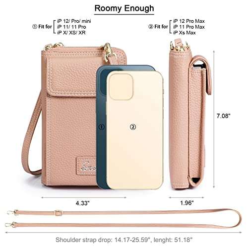 S-ZONE PU Leather RFID Blocking Crossbody Cell Phone Bag for Women Wallet Purse