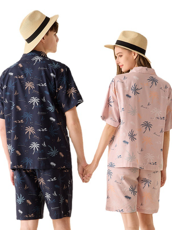 Hawaii Regular Fit Cotton Short Sleeve Couple Pajama Set