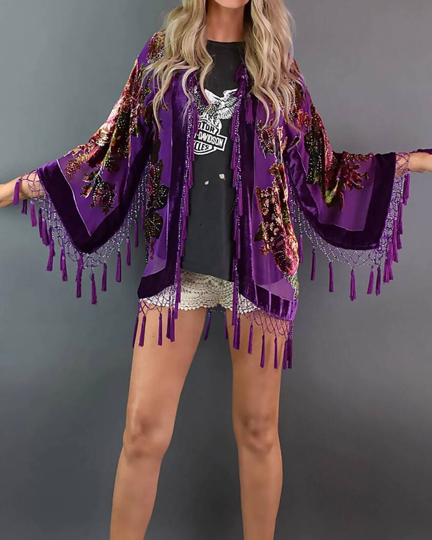 fringed loose cardigan jacket