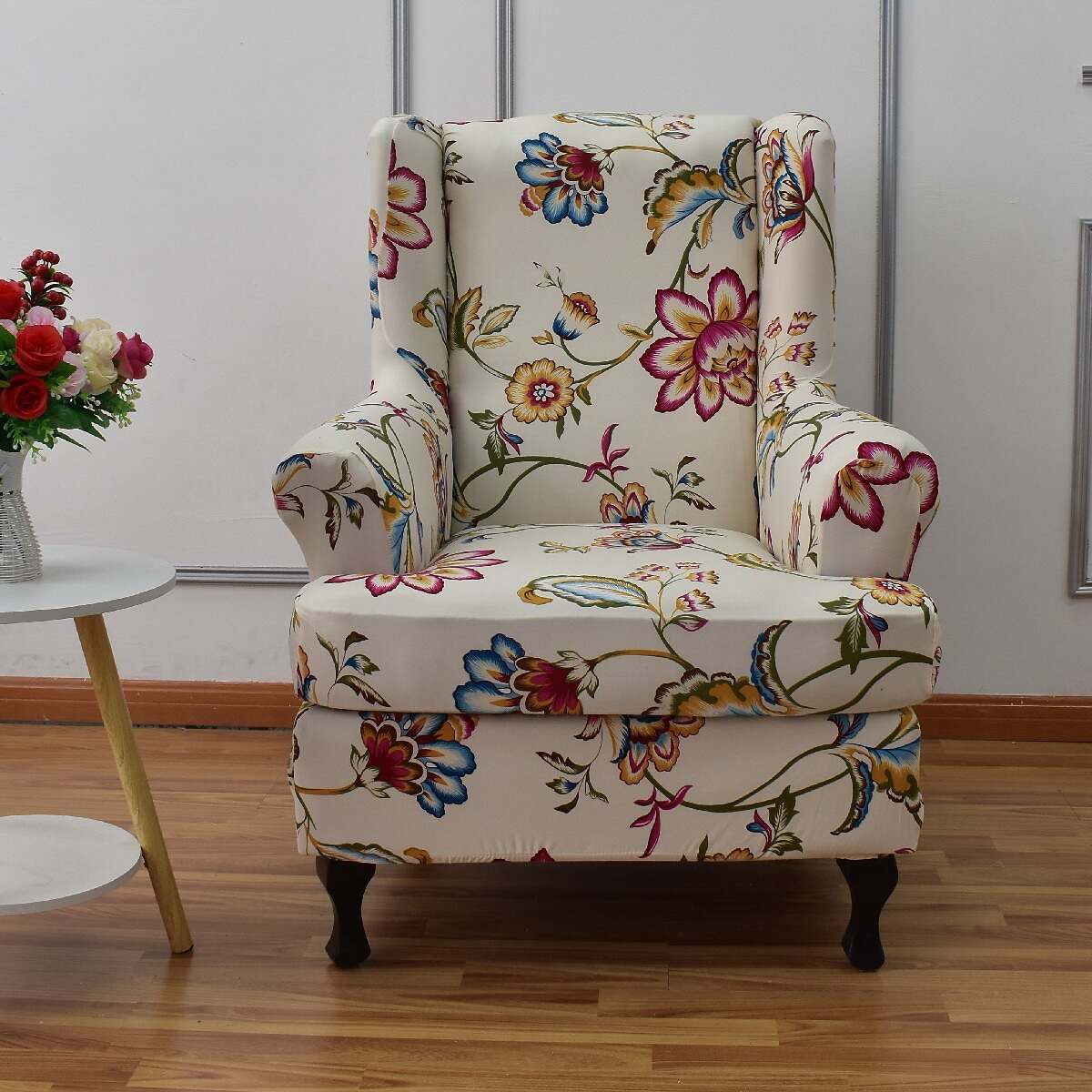 Stretch Wingback Chair Cover Boho/Flower Pattern